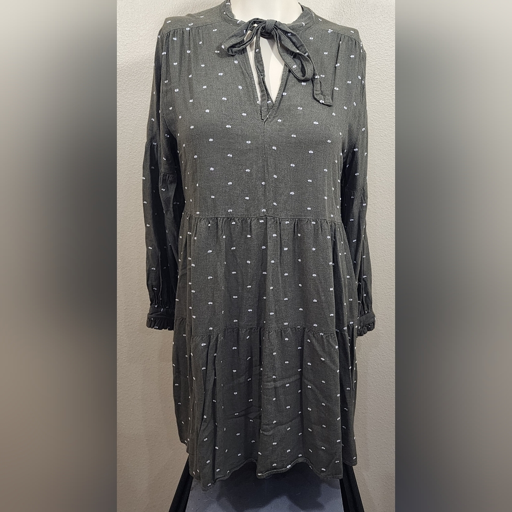 Zara Tunic Green V-Neck Tie Long Sleeve Women's Dress Size Small